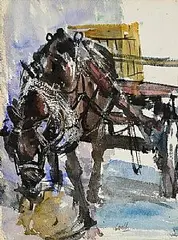 Kenneth Webb, Horse and Cart, watercolour on paper