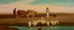 Frederick Goodall R.A, Resting the Yoked Oxen, oil on canvas