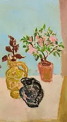 Stella Steyn, Still Life - Vessels and Flowers, oil on board
