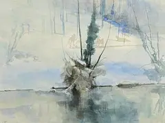 Tom Carr, Snow Scene, watercolour on paper