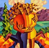 Alan Kenny, Structured Lovers in Landscape, acrylic on canvas