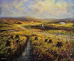 Seamus Coleman, Cutting Turf, Connemara, oil on canvas