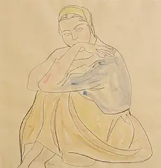 Elizabeth Rivers, Achill Girl, watercolour and pen on paper