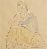 Elizabeth Rivers, Achill Girl, watercolour and pen on paper