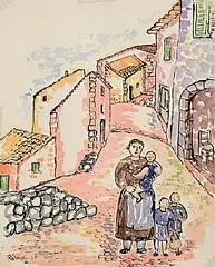 Basil Rakoczi, Village Street, Majorca, 1966, watercolour and ink on paper