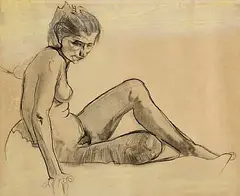 Seán Keating, Reclining Female Nude, charcoal on paper