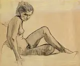 Seán Keating, Reclining Female Nude, charcoal on paper