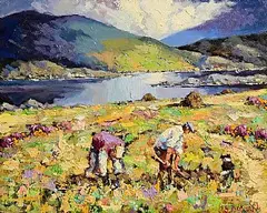 James S. Brohan, Cutting Turf, Connemara, oil on canvas