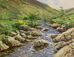 James Humbert Craig, Fishing on The Dun River, Early Spring, oil on canvas