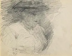 John Butler Yeats, Lady with Monocle, pencil on paper