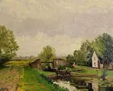Charles Vincent Lamb, Canal Lock, oil on board