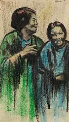 William Conor, Enjoying a Joke, wax crayon on paper