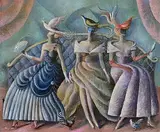 Elizabeth Taggart, Sitting Trio, oil on canvas