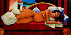 Graham Knuttel, Reclining Female Nude, oil on canvas