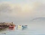 Charles McAuley, Misty Morning, Red Bay, Co. Antrim, oil on canvas
