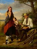 Jan Walraven, The Harvester's Family, oil on board
