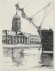 Flora Mitchell, Custom House and Last of Arklow Schooners, pen and ink on paper