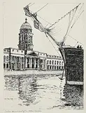 Flora Mitchell, Custom House and Last of Arklow Schooners, pen and ink on paper