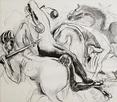 Alice Maher, Four Horsemen (c.1985/86), ink drawing
