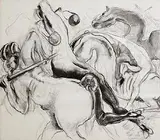 Alice Maher, Four Horsemen (c.1985/86), ink drawing