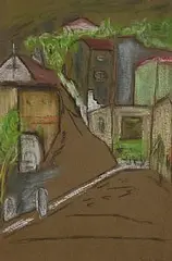 Evie Hone, Continental Village, pastel on paper