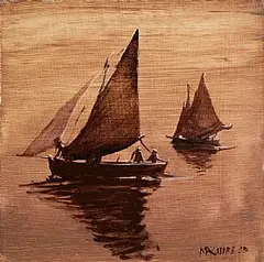 Cecil Maguire, Evening, Galway Hookers, Roundstone, 1983, oil on board