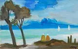 Markey Robinson, Watching the Boats, gouache on card