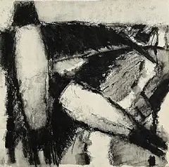 John Shinnors, Estuary in February, 2001, conte on paper