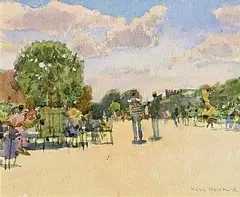 Ken Howard, Luxembourg Gardens, watercolour on paper
