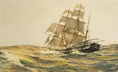 Montague Dawson, Privateer in Heavy Seas, watercolour on paper