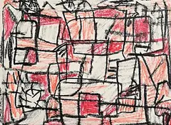 Abstract by Elizabeth Magill, 1986, mixed media on paper, offered Jul 2026