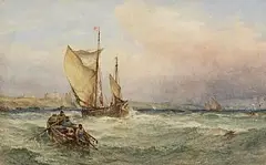 Edwin Hayes, Shipping in Dublin Bay off Howth with Martello Tower in the Distance, watercolour on paper
