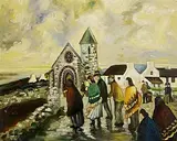 Markey Robinson, Going To Mass, gouache on board