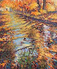 Norman Teeling, Swimming on the Dodder, oil on board