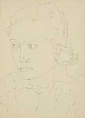 Elizabeth Rivers, Portrait of Hilary Heron, ink on paper
