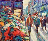 Norman Teeling, Flower Sellers, Duke Street, oil on board