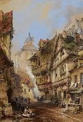 Thomas Colman Dibdin, Hotel de Ville, Abbeyville, 1873, watercolour on paper