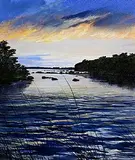 Bernard Reynolds, Sunset on Lough Sheelin, 1995, oil on board