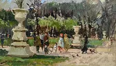 Jane Corsellis, Summer in the Park, oil on board