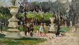 Jane Corsellis, Summer in the Park, oil on board