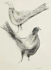Christine Bowen, Border Birds, 1998, graphite and wax relief on paper