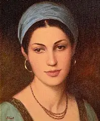 James Cahill, Girl with the Blue Band, oil on canvas board