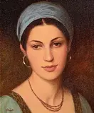 James Cahill, Girl with the Blue Band, oil on canvas board