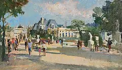 Jane Corsellis, Paris in the Sunshine, oil on board