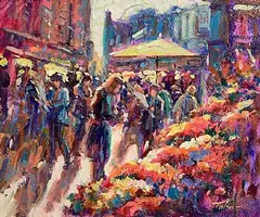 Norman Teeling, Flower Sellers, Grafton Street, oil on board