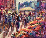 Norman Teeling, Flower Sellers, Grafton Street, oil on board