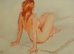 Joop Smits, Reclining Female Nude, conte on paper