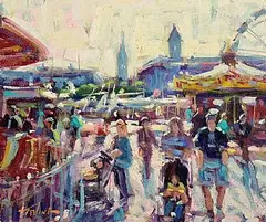 Norman Teeling, Fairground, Dun Laoghaire, oil on board