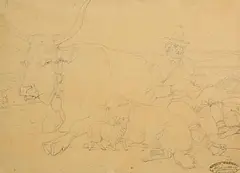 Eugène Verboeckhoven, The Herder, pencil on paper