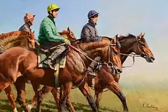 Peter Curling, Horses Exercising, oil on canvas
